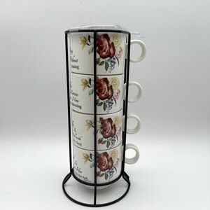 Sweet Living Floral Stackable Coffee Mugs Stand Rose Religious Verse Tea Set‎